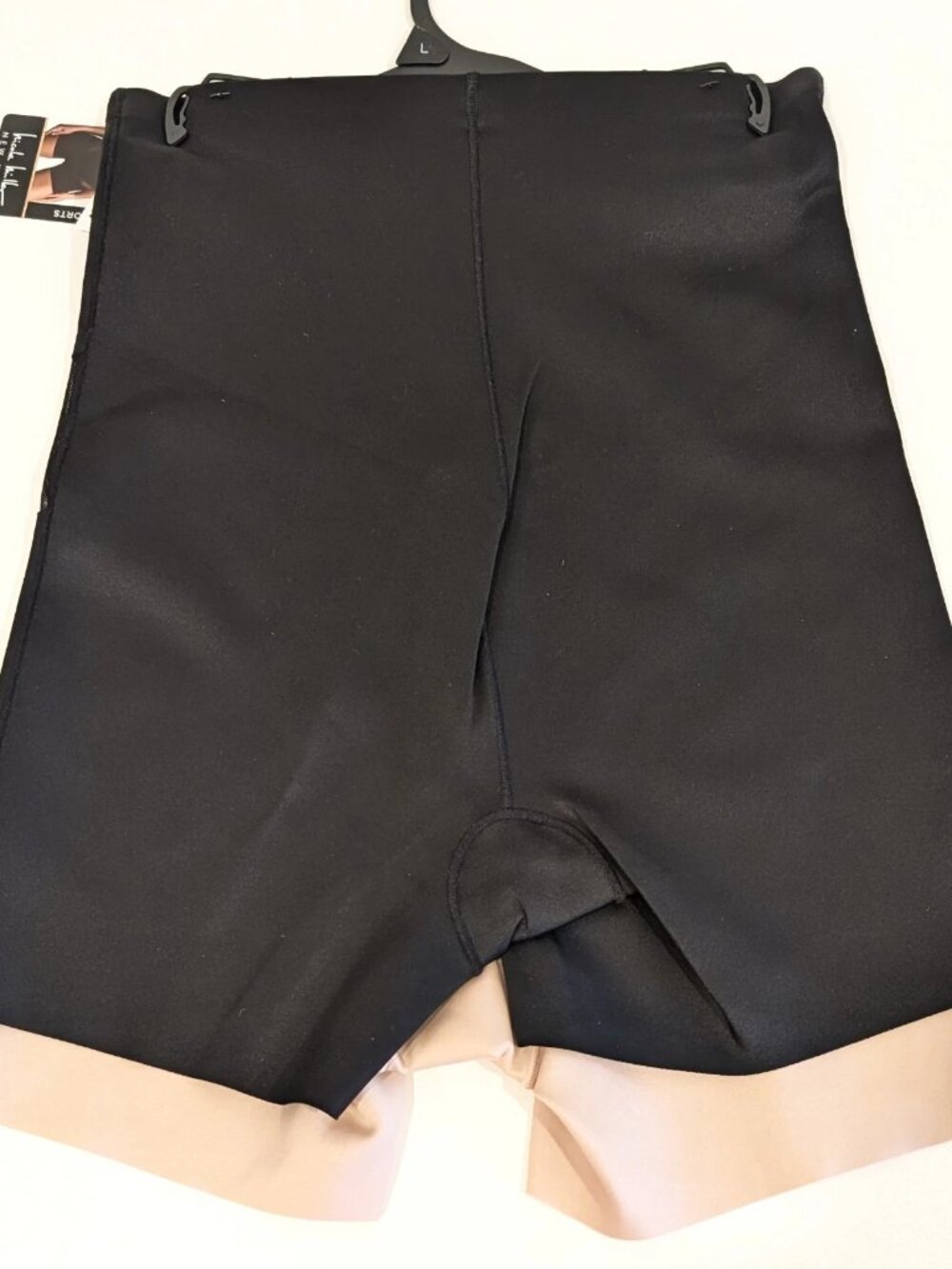 NWT Nicole Miller Scuba High Waist Shaping Shorts 2 Pack Black Beige Large L